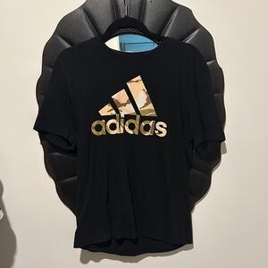 adidas Black Tee with Camo Logo Print